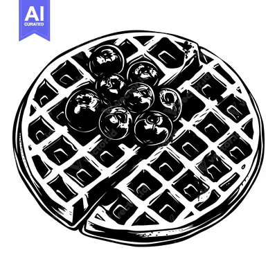 Aset premium populer: Black and White Illustration of a Waffle with Blueberries