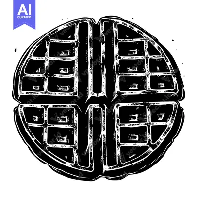 Black and White Line Art Illustration of a Waffle