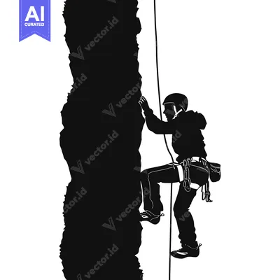 Silhouette of a Rock Climber Ascending a Steep Cliff Face