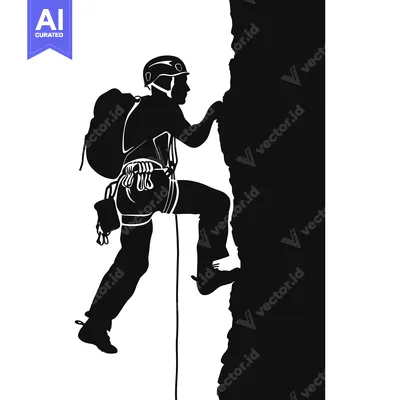 Aset desain premium: Silhouette of a Climber Scaling a Rock Face