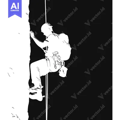 Premium design asset: Silhouette of a Climber Descending a Cliff Face with Equipment