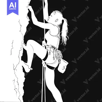 A Climber Ascending a Rock Face with Ropes and Gear