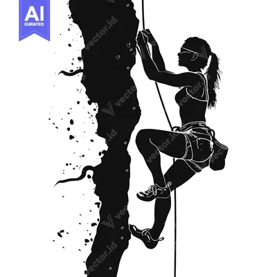 Silhouette of a Female Rock Climber Ascending a Cliff Face