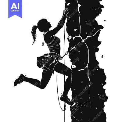 Premium design asset: Silhouette of a Woman Rock Climbing with Rope and Gear