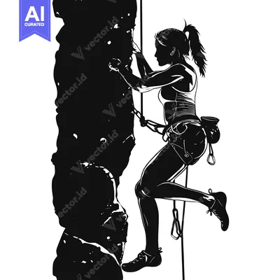 A Silhouette of a Female Rock Climber Ascending a Cliff Face