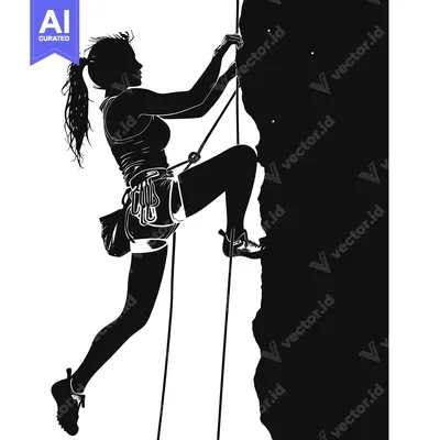Premium design asset: Silhouette of a Female Rock Climber Ascend a Cliff