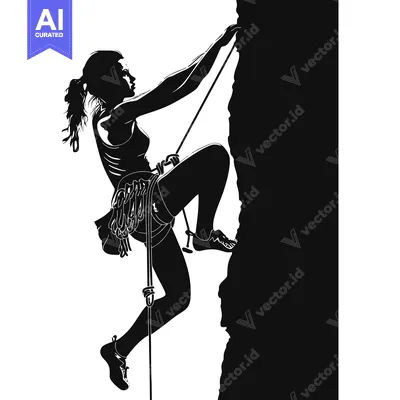 Premium design asset: Silhouette of a Female Rock Climber Ascending a Steep Cliff Face