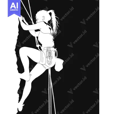 Aset desain premium: Silhouette Of A Woman Ascending A Rock Face With Climbing Gear
