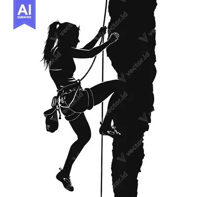 Aset premium populer: Silhouette of a Woman Rock Climbing with a Rope and Gear