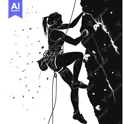 Aset premium populer: Silhouette of a Woman Rock Climbing with a Rope