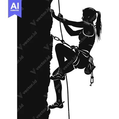 Premium design asset: Silhouette of a woman rock climbing with a rope and harness