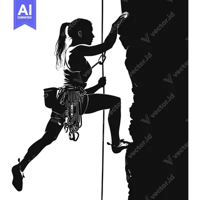A Silhouette of a Female Rock Climber Scaling a Wall