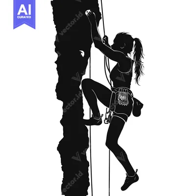 Silhouette of a Woman Rock Climbing with Rope and Equipment