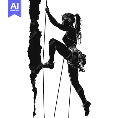 Silhouette of a Female Rock Climber Ascending a Cliff Face