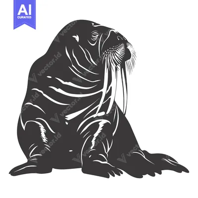 Aset desain premium: Silhouette of a Walrus with Long Tusk