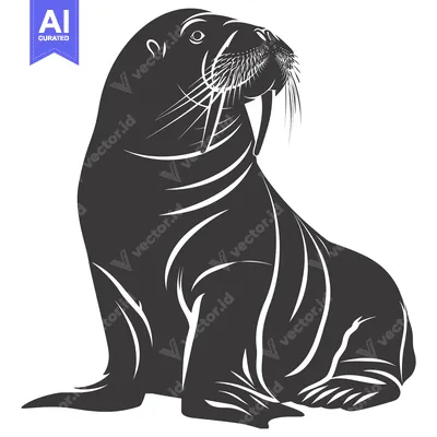 Premium design asset: Silhouette of a Walrus with Prominent Tusks and Whiskers