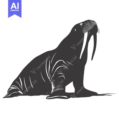 Aset premium populer: A Detailed Silhouette of a Walrus Sitting and Looking Up