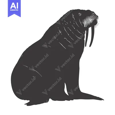 Aset premium populer: Silhouette of a Walrus with Long Tusk and Whiskers