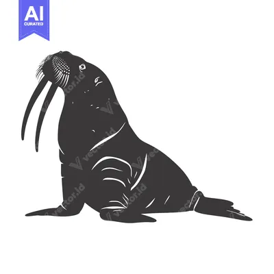 Aset desain premium: Silhouette of a Walrus with Long Tusks Lying Down