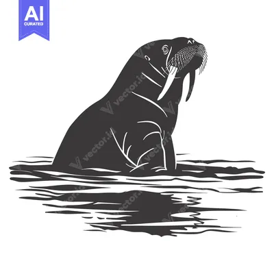 Aset premium populer: Silhouette of a Walrus with Large Tusk Emerging from Water