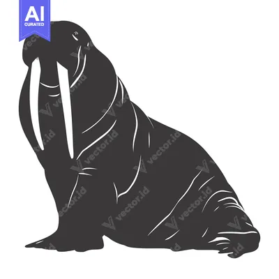 Aset premium populer: Black and White Silhouette of a Walrus with Prominent Tusk