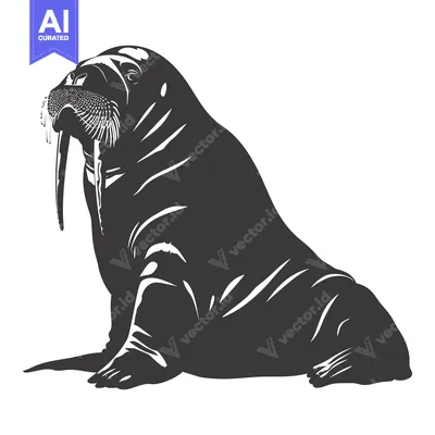 Aset premium populer: A Black and White Illustration of a Sitting Walrus