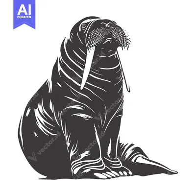 Premium design asset: A Black and White Illustration of a Walrus with Large Tusks