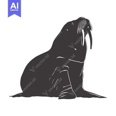 Aset premium populer: Black and white silhouette of a walrus with large tusks