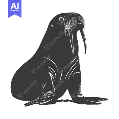Premium design asset: Black and White Silhouette of a Walrus with Large Tusk