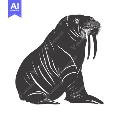 Aset premium populer: A Black and White Silhouette of a Walrus Sitting Down