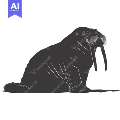 Aset desain premium: Silhouette of a Walrus with Long Tusks