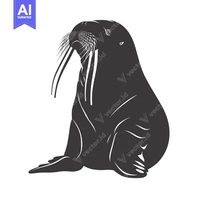 Aset desain premium: Silhouette of a Walrus with Prominent Tusks
