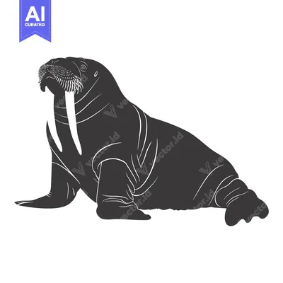 Aset premium populer: Silhouette of a walrus with prominent tusks