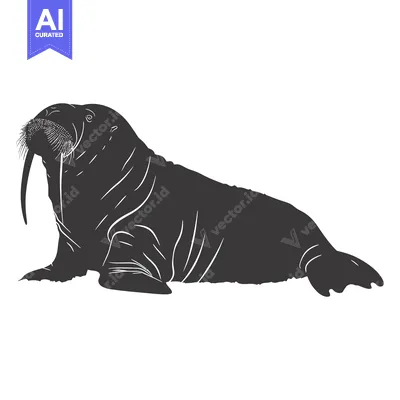 Aset premium populer: A Black and White Illustration of a Walrus with a Long Tusk
