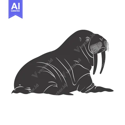 Premium design asset: Black and White Silhouette of a Walrus with Large Tusk