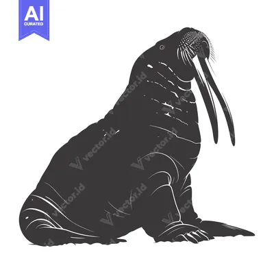Premium design asset: Silhouette of a Walrus with Large Tusks