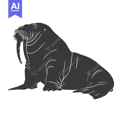 Premium design asset: Black and White Silhouette of a Walrus with its Tusks Showing