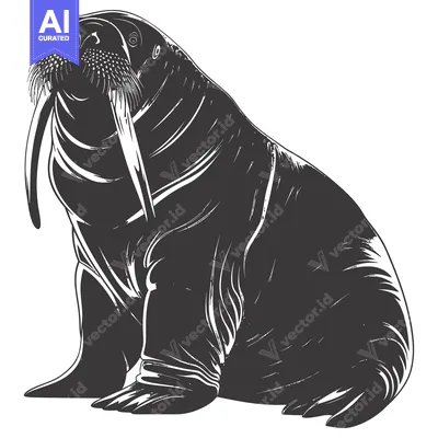 Popular premium asset: A Black and White Illustration of a Walrus with Long Tusks