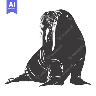 Aset premium populer: Black and White Silhouette of a Walrus with Large Tusks