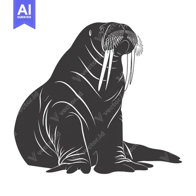 Popular premium asset: A black and white silhouette of a walrus with large tusks