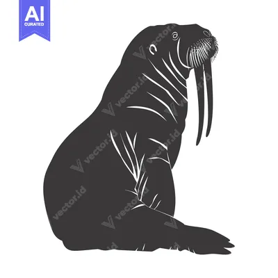 A Silhouette of a Walrus with its Tusks Visible