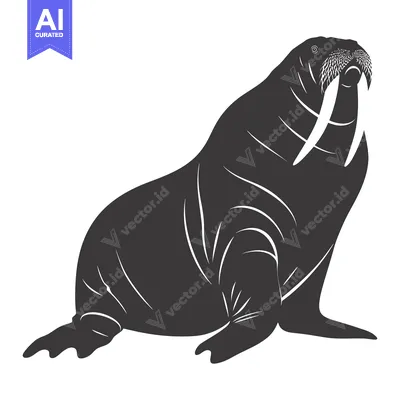 Aset premium populer: Black and White Silhouette of a Walrus with Large Tusk