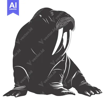Aset premium populer: Black and White Silhouette of a Walrus with Large Tusks