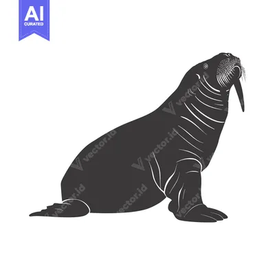 Aset desain premium: Silhouette of a Walrus with Large Tusk
