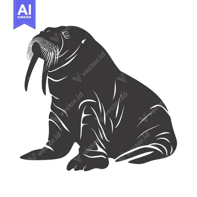 Premium design asset: Black and White Silhouette of a Walrus with Large Tusks