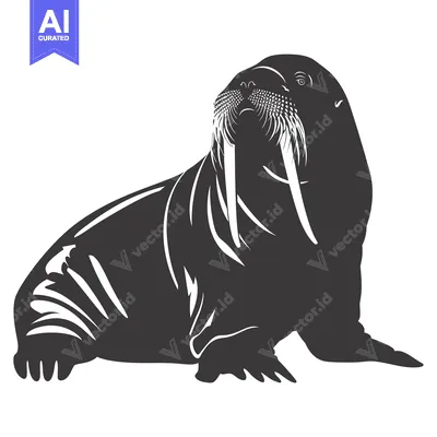 Aset premium populer: Black and White Silhouette of a Walrus with Long Tusks