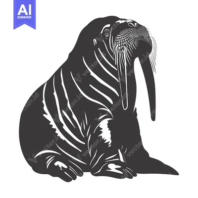 Popular premium asset: A Black and White Silhouette of a Walrus with Large Tusk