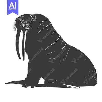 Silhouette of a Walrus with Large Tusks