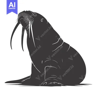 Aset premium populer: A Black and White Silhouette of a Walrus with Long Tusk
