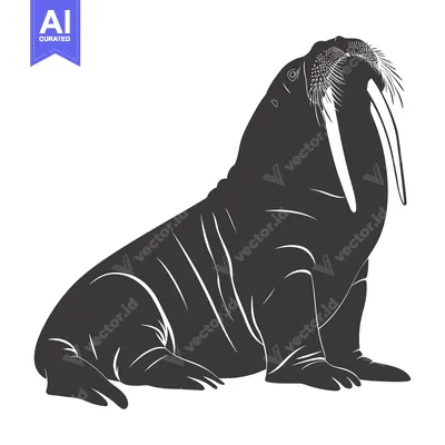 Aset desain premium: Silhouette of a Walrus with Large Tusks